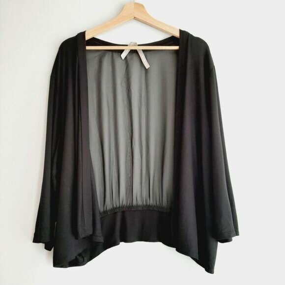 PENNINGTONS | Mixed Media Open Front Sheer Back Cardigan Black Neutral Sz 3X - Picture 14 of 14